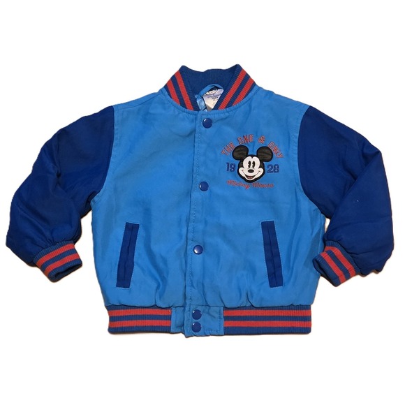 Disney Mickey Mouse Varsity Jacket Kids Size 2 Blue Bomber 1928 Cartoon - Picture 1 of 7